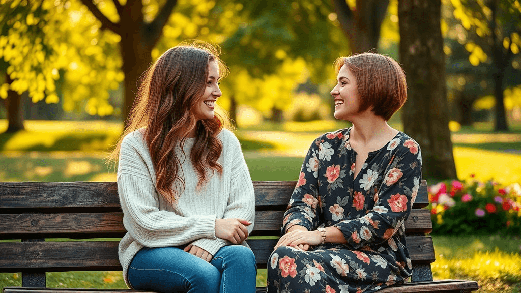 친구와 공원에서 진지한 대화를 나누는 모습