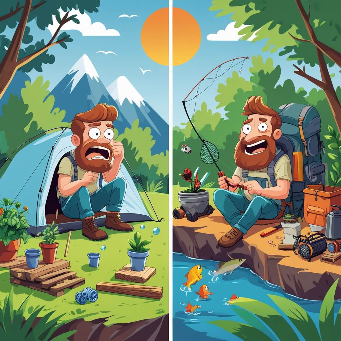 취미 초보자와 취미 고수인 두 남자의 차이점을 보여주고 있다