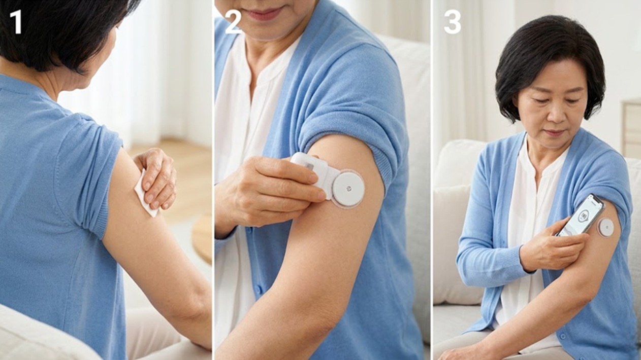 연속혈당측정기 CGM 부착 방법 3단계 리브레 시니어