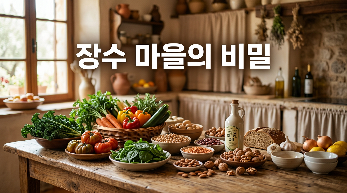 장수 마을 사람들의 건강한 식탁을 보여주는 사진