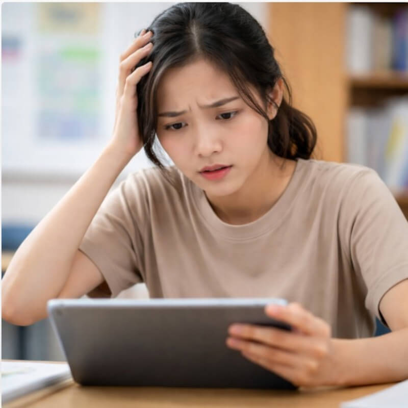 디지털 교과서 사용 중 조작을 어려워하는 학습자 모습