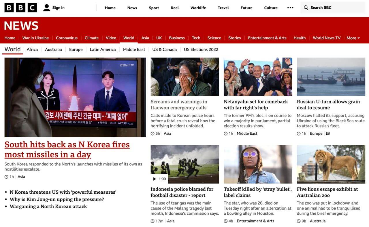 북한-NLL-이남-탄도미사일-발사-BBC-홈페이지