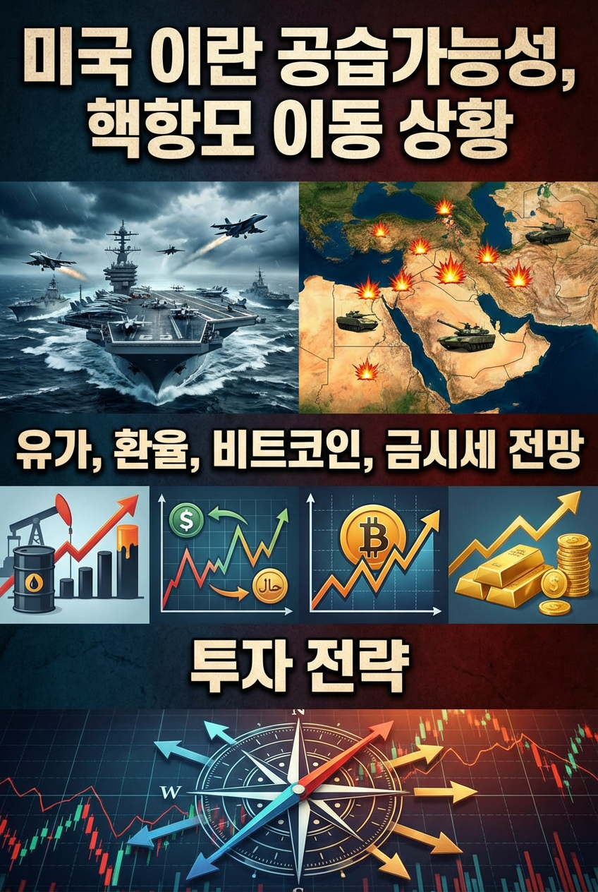 미국 이란 공습가능성, 핵항모 이동 상황, 유가, 환율, 비트코인, 금시세 전망, 투자 전략