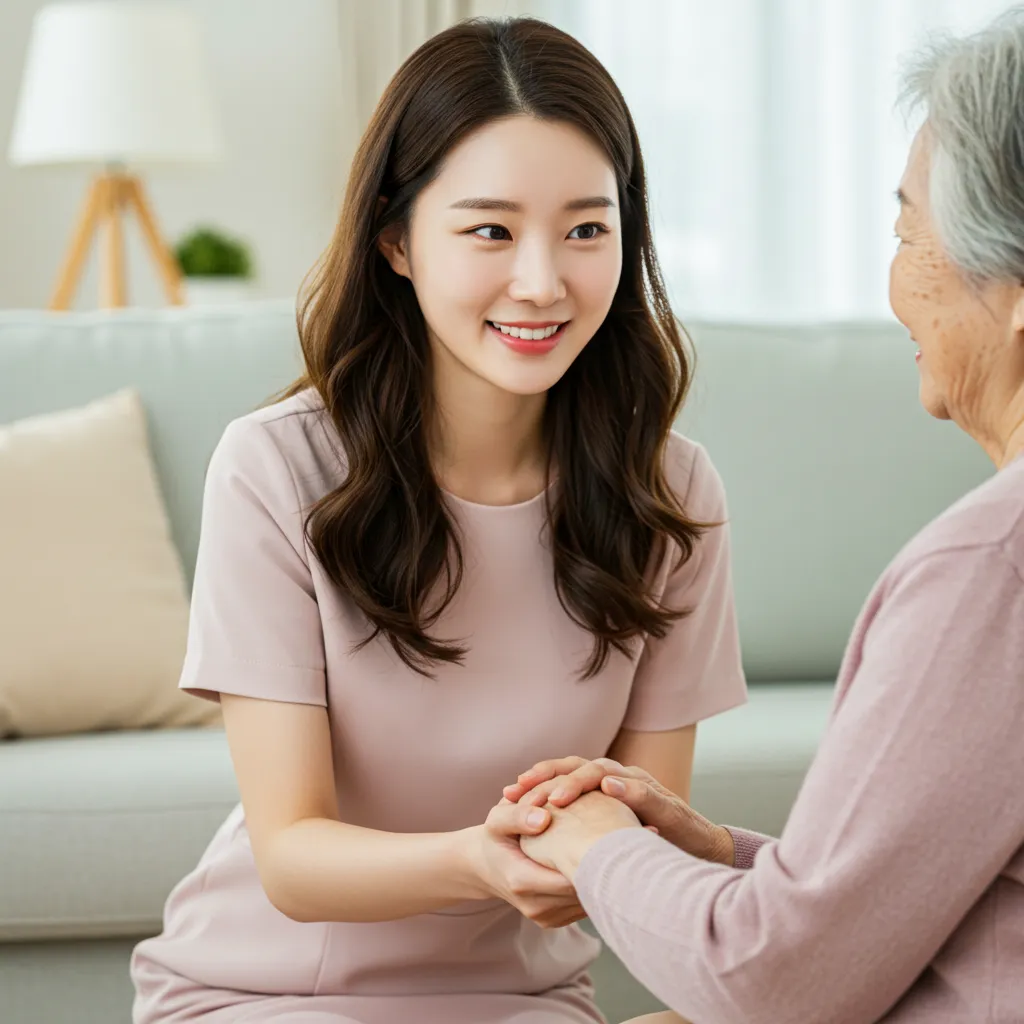 할머니_간병_웃고있는_간병인