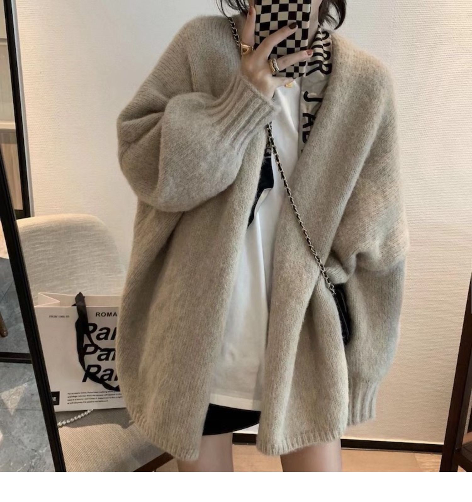 루즈핏롱가디건 오버핏 울 오픈형 두꺼운가디건 로브형 엉덩이덮는기장