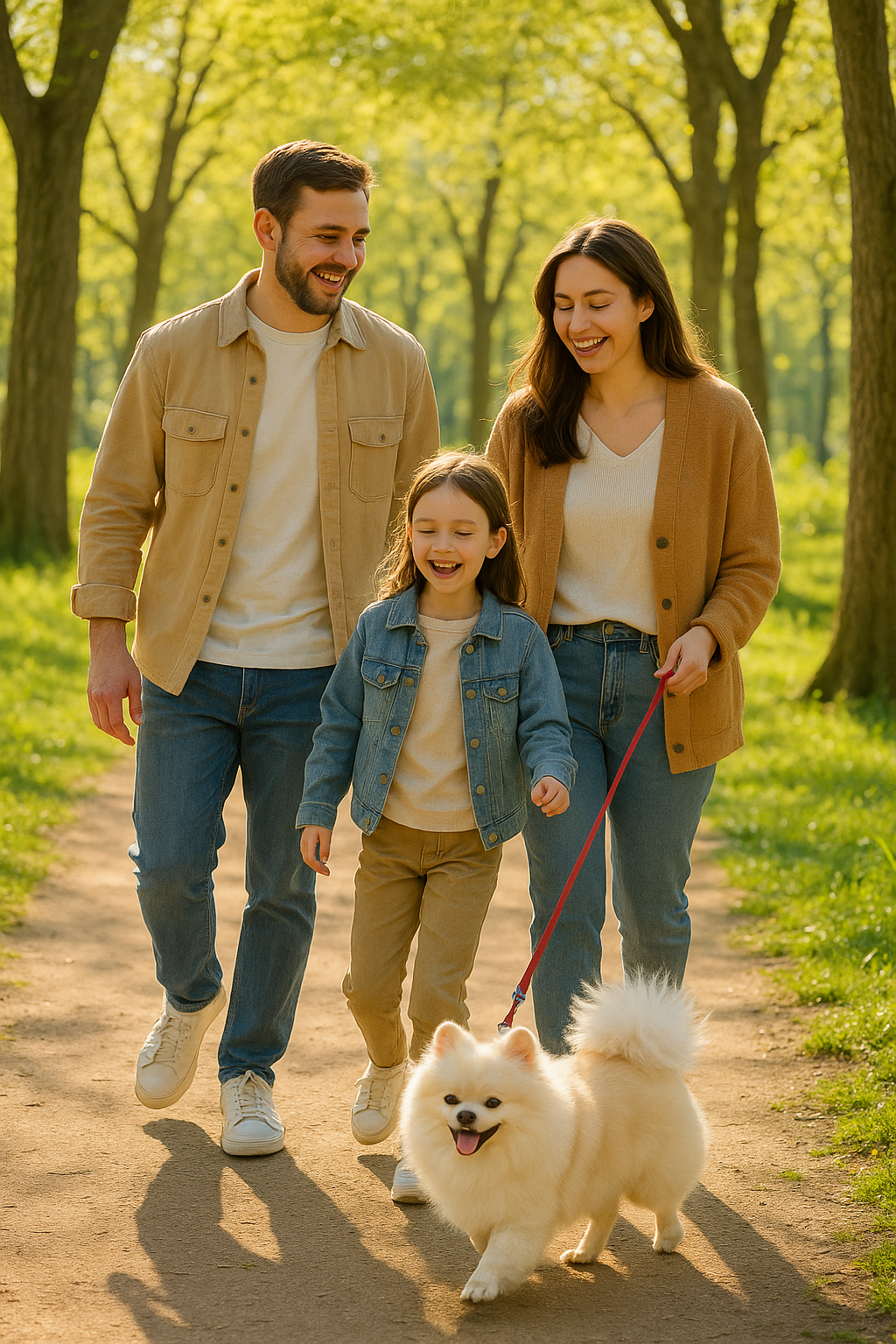 강아지랑 산책하는 가족