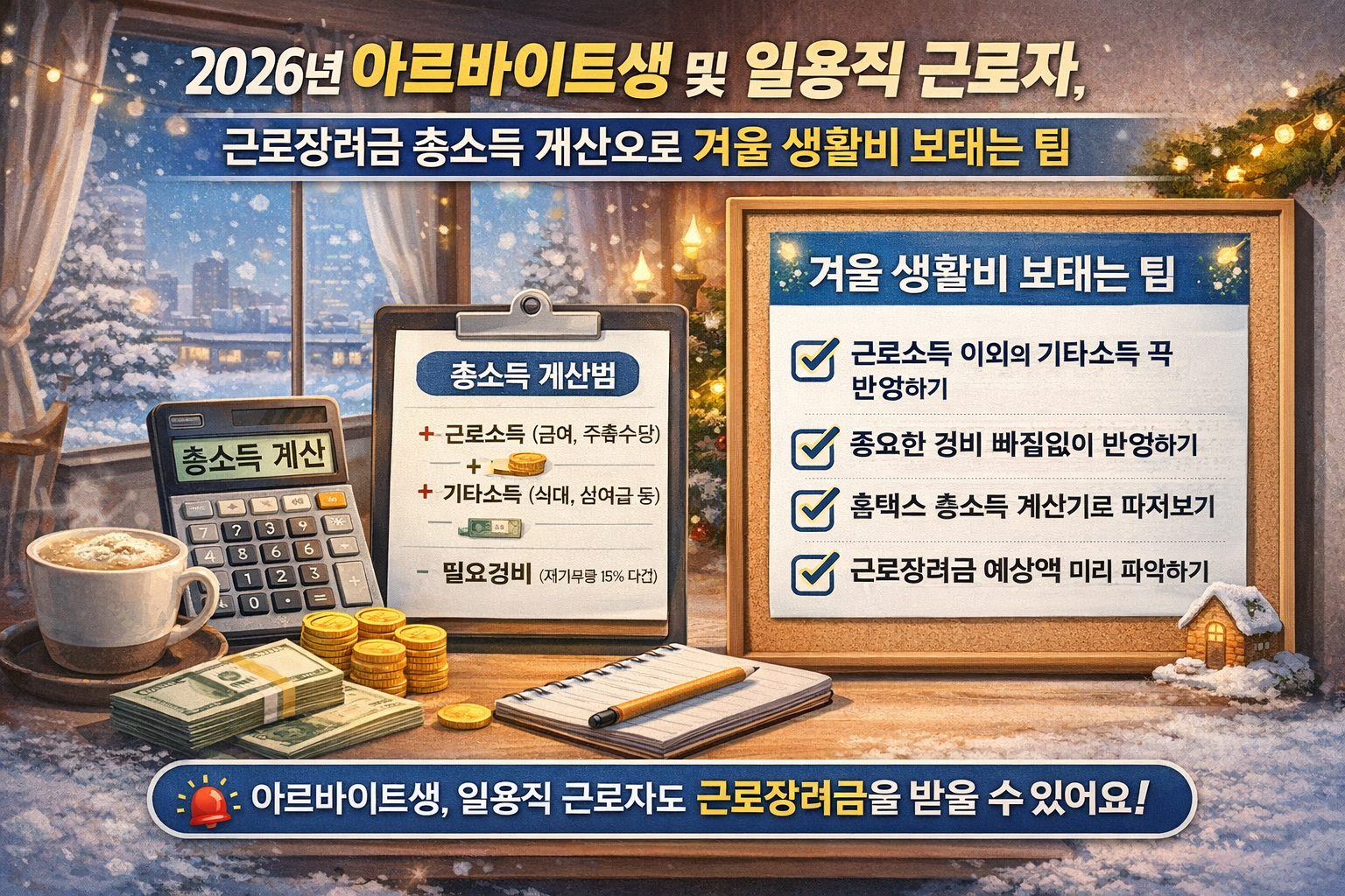 2026년 아르바이트생 및 일용직 근로자, 근로장려금 총소득 계산으로 겨울 생활비 보태는 팁