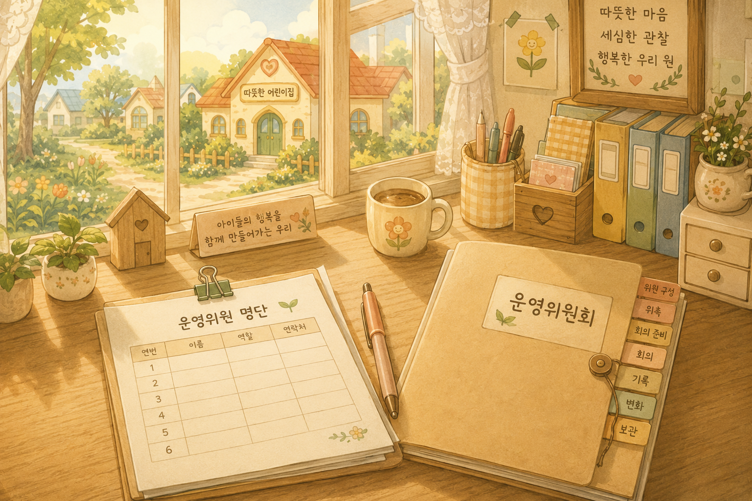 따뜻한 어린이집 옆의 아늑한 책상 이미지