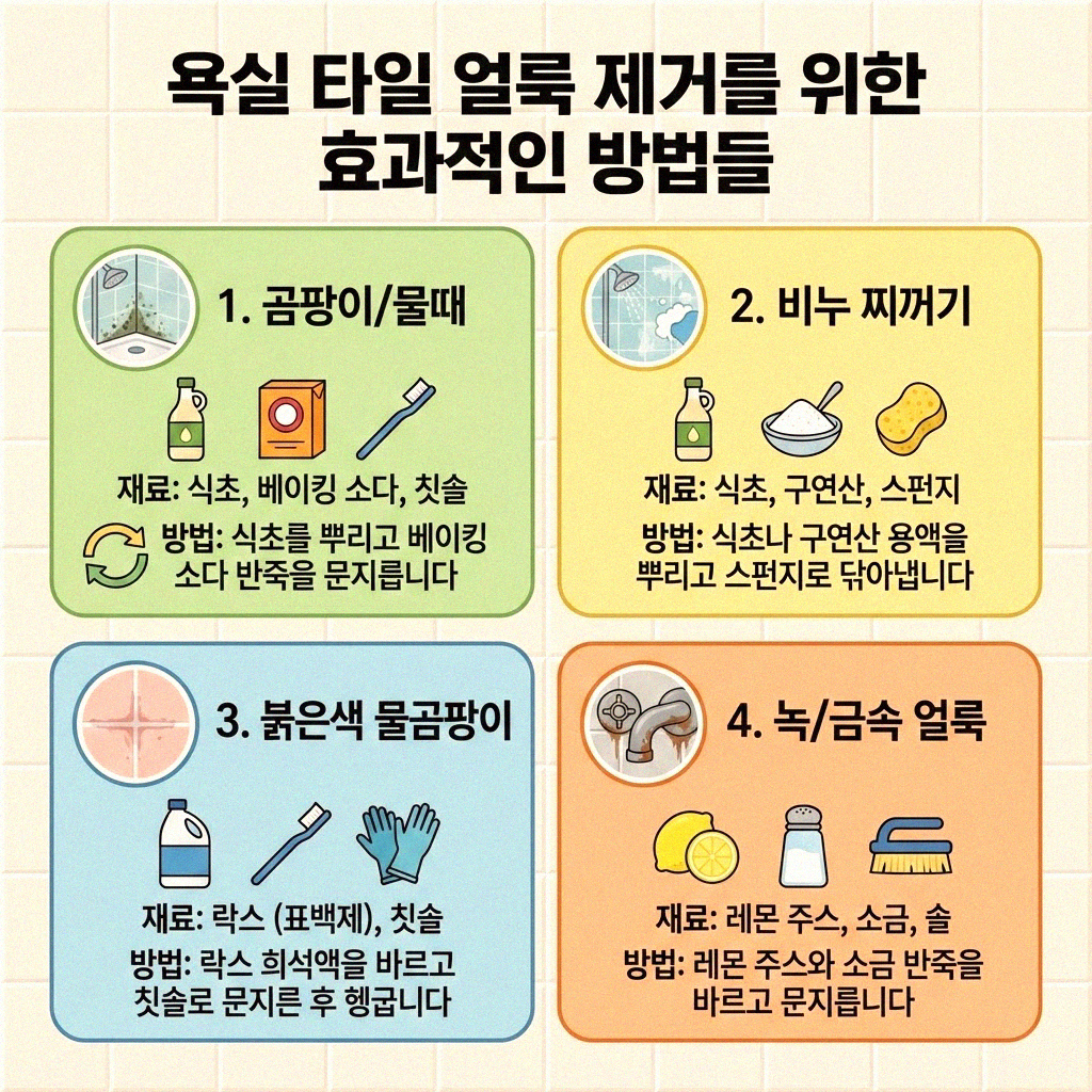 욕실 타일 얼룩, 깨끗하게 없애는 비법 공개