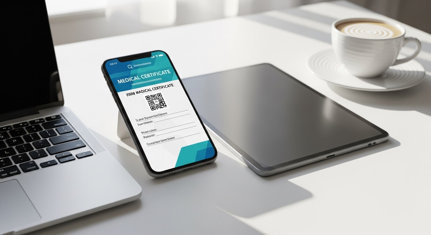 컴퓨터-패드-커피-휴대폰에 MEDIAL CERTI