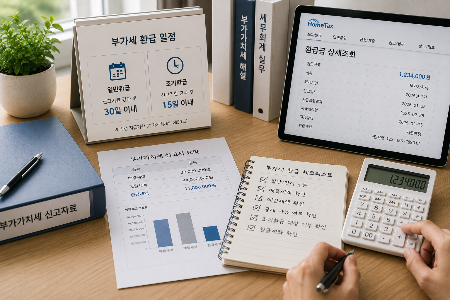 개인사업자가 부가세 일반환급과 조기환급 지급기한 및 환급계좌를 확인하는 모습