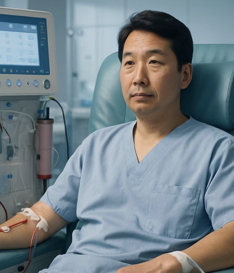 네 시간 동안의 혈액 정화 절차