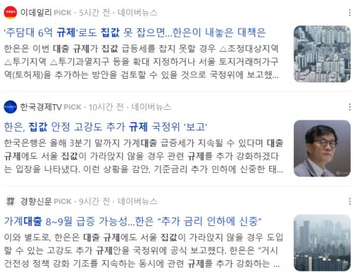 대출규제 집값, 관련 뉴스 기사들