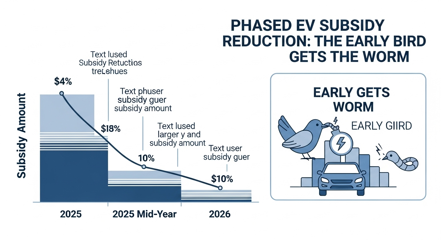 연도별 전기차 보조금 감소 추이를 보여주는 인포그래픽.