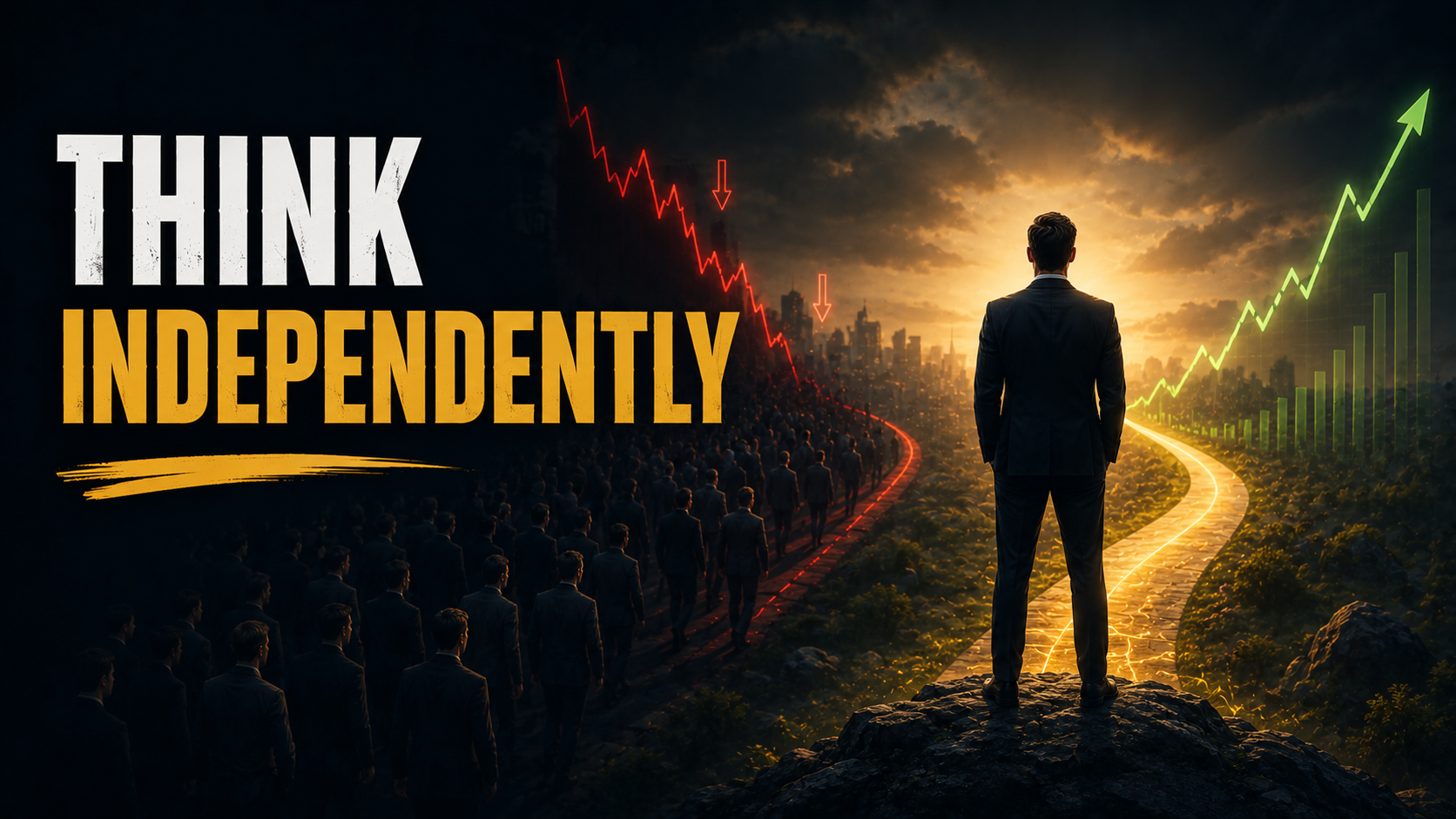 Independent investor avoiding herd mentality and following a disciplined long-term investment strategy.