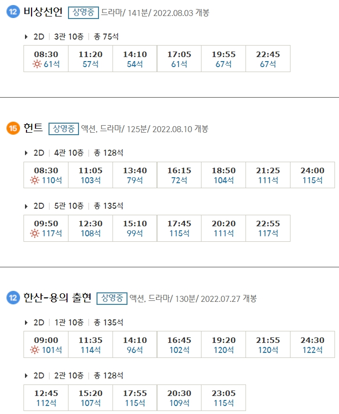 동대문 CGV 상영시간표