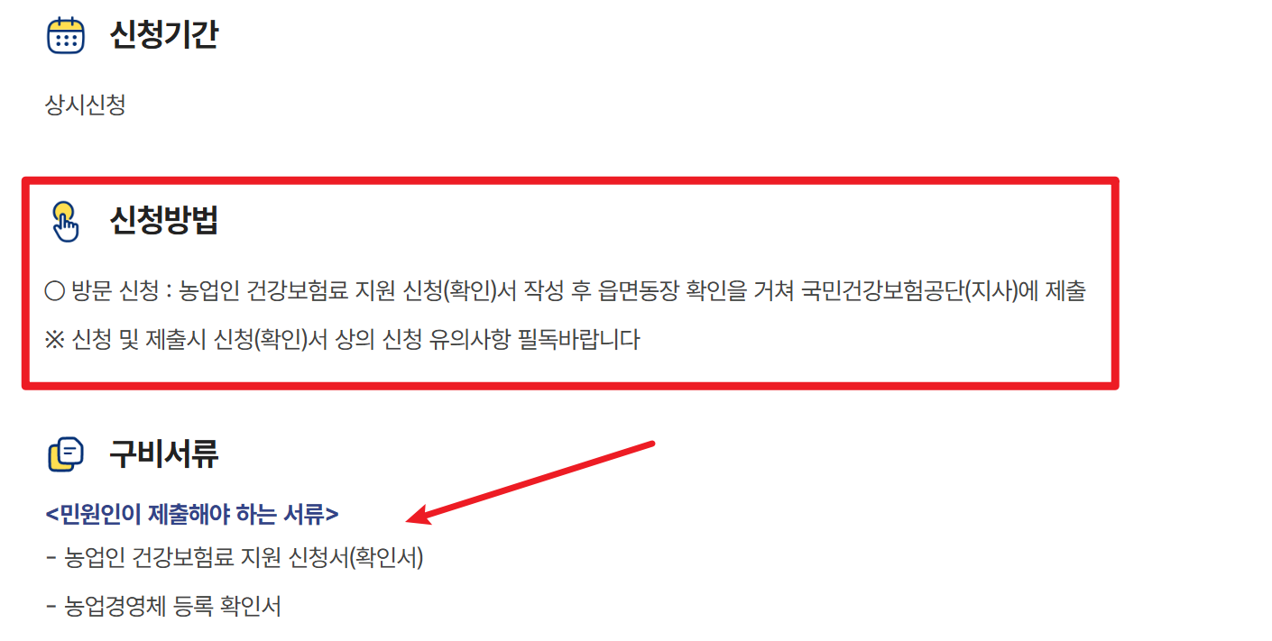 농업인 건강보험료 지원 신청방법 제출서류