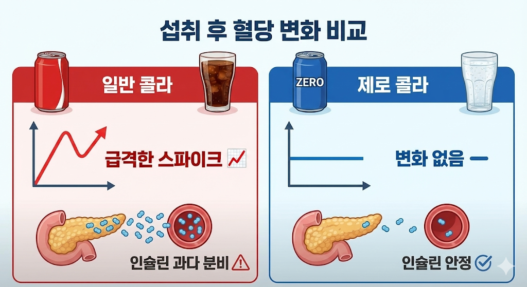 일반 음료 제로 음료 섭취 후 혈당 변화 비교