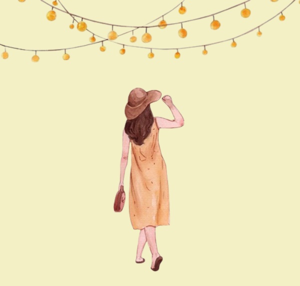 뜨락을 걷는 여인 모습