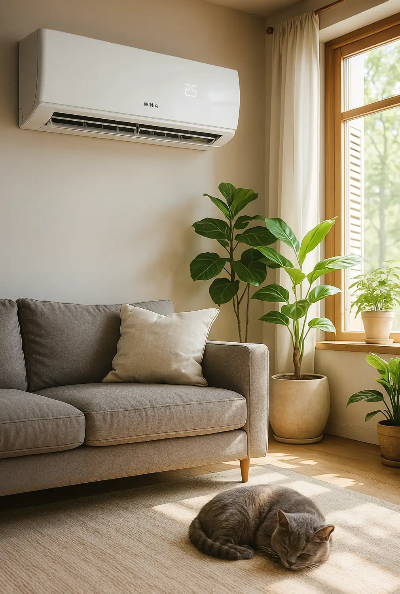 위니아-에어컨-거실-고양이