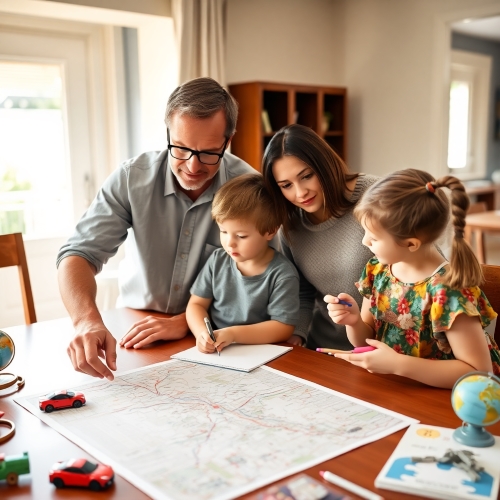 교통 호재를 상의하는 가족 이미지