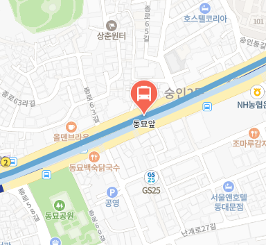 동묘앞에서 인천공항 리무진 공항버스(6002번) 지도 위치