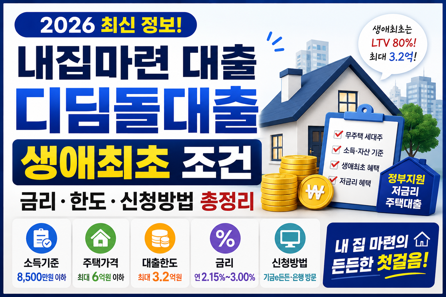 내집마련 대출 디딤돌대출 생애최초 조건, 금리&middot;한도&middot;신청방법 총정리
