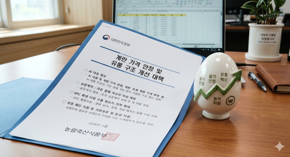 정부 정책 문서와 함께 놓인 계란 모양의 경제 아이콘