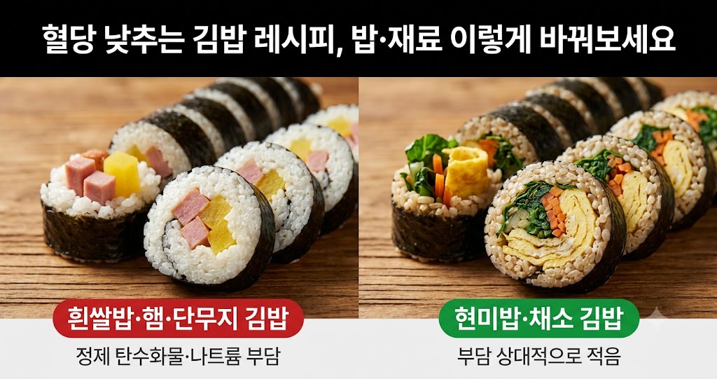 혈당 낮추는 김밥 레시피, 밥&middot;재료 이렇게 바꿔보세요