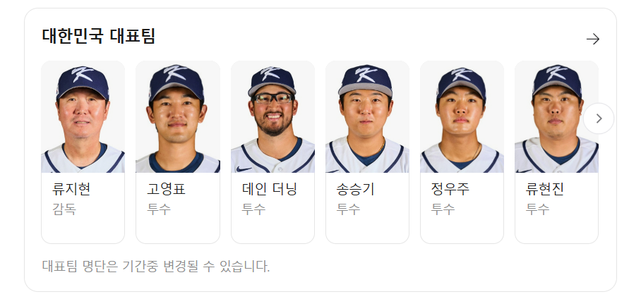 WBC 8강 한국 도미니카 경기 대표 선수단