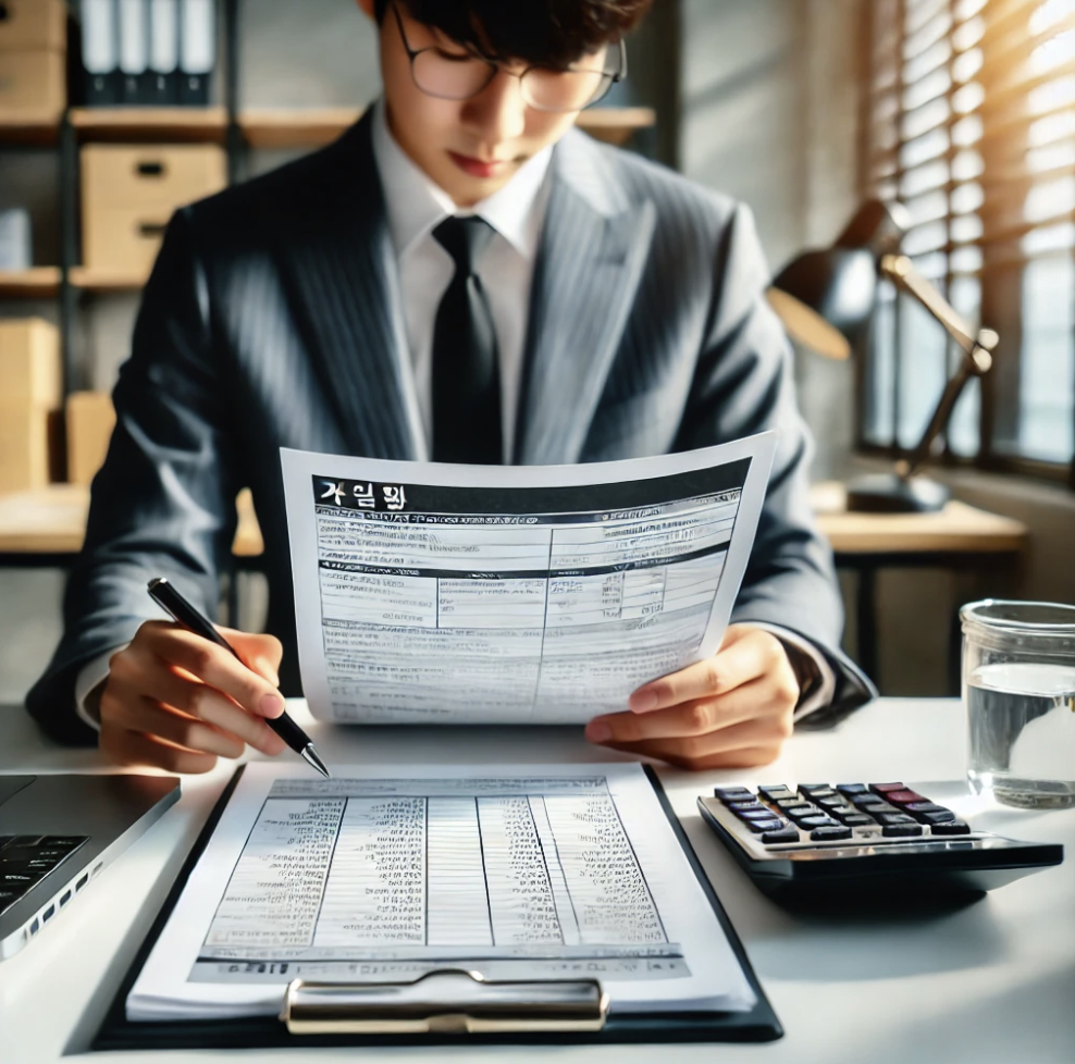 원천징수 서류를 검토하는 전문가