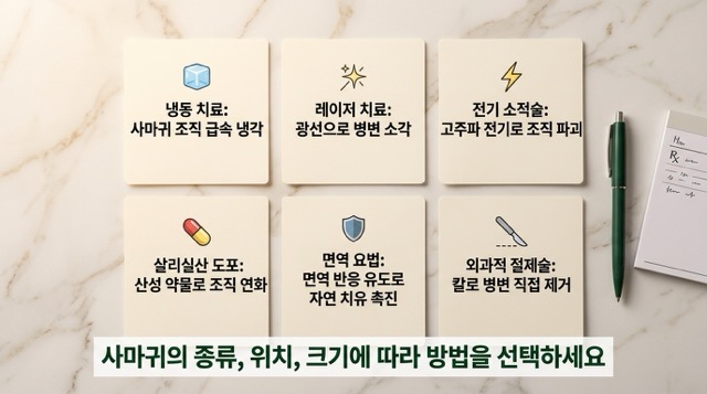 사마귀 제거방법 냉동 레이저 전기소작 살리실산 면역치료 수술 6가지"