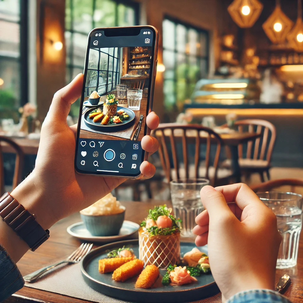 에쁜 음식 사진을 인스타그램에 올리는 사람_AI generated by Adobe express