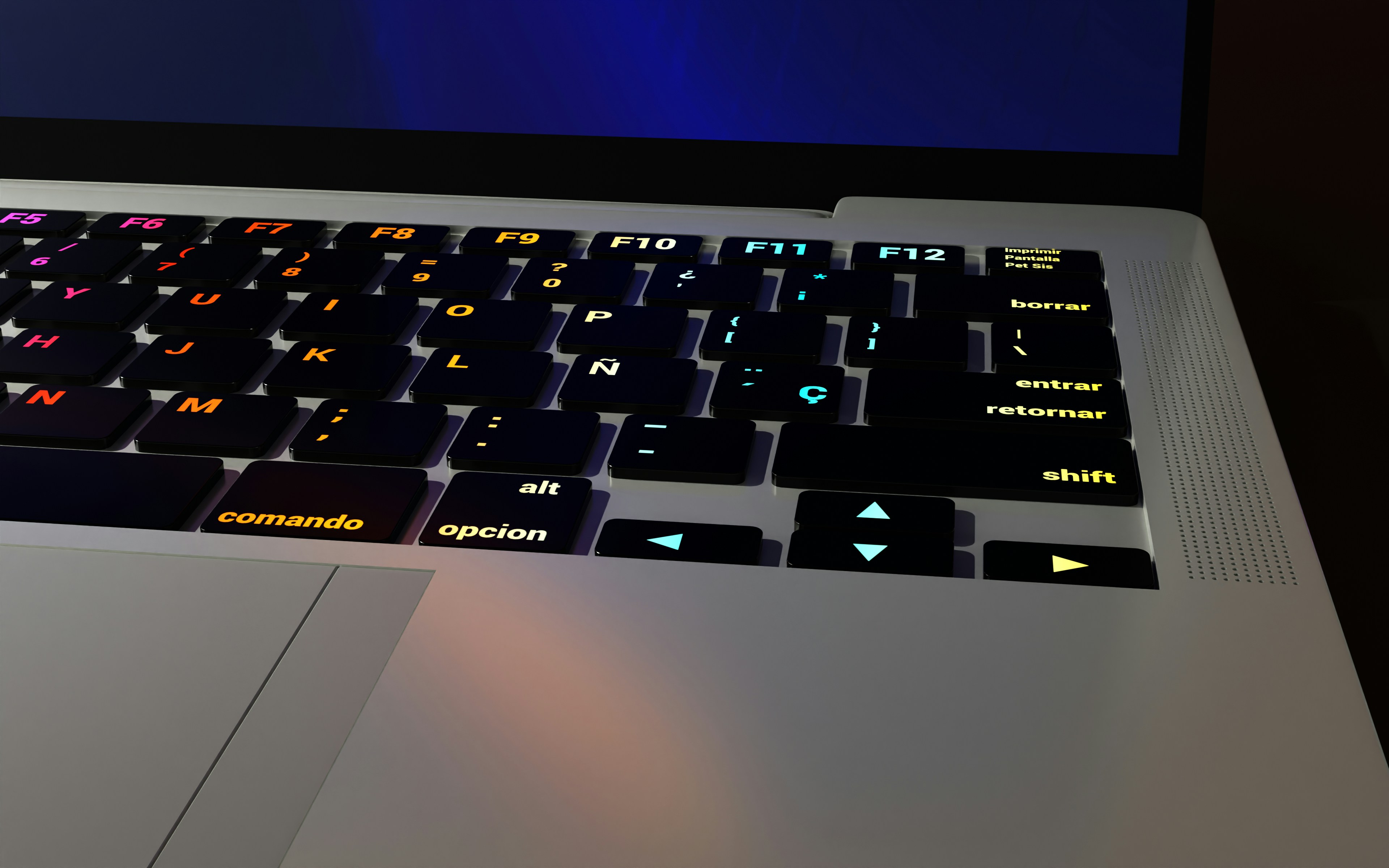 RGB 조명이 켜진 게이밍 노트북 키보드