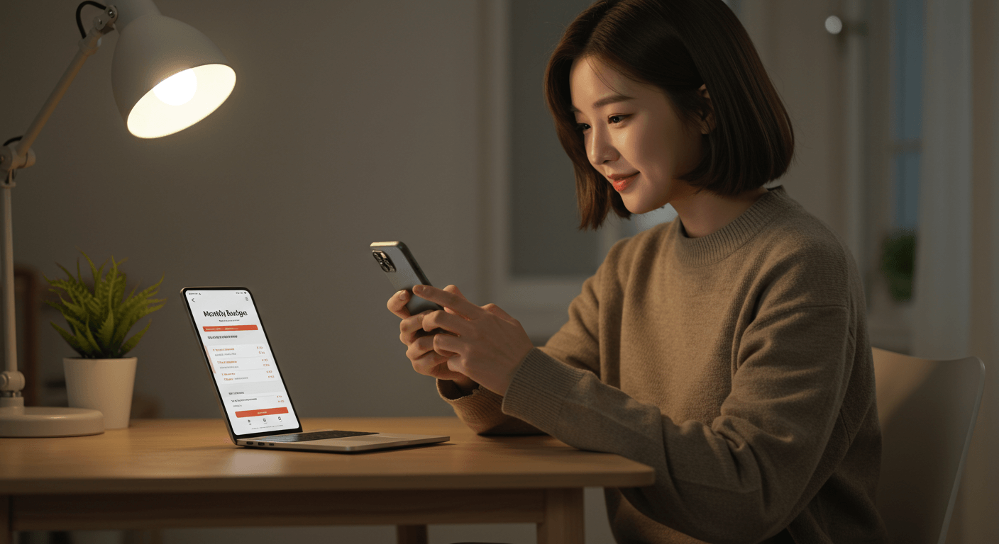 여성이 스마트폰에서 OTT 구독료 절약 내역을 확인하는 장면 3