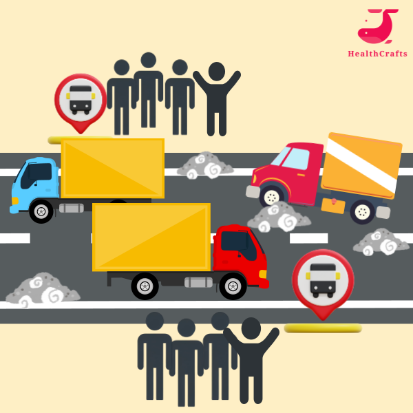 도로 사람들 트럭