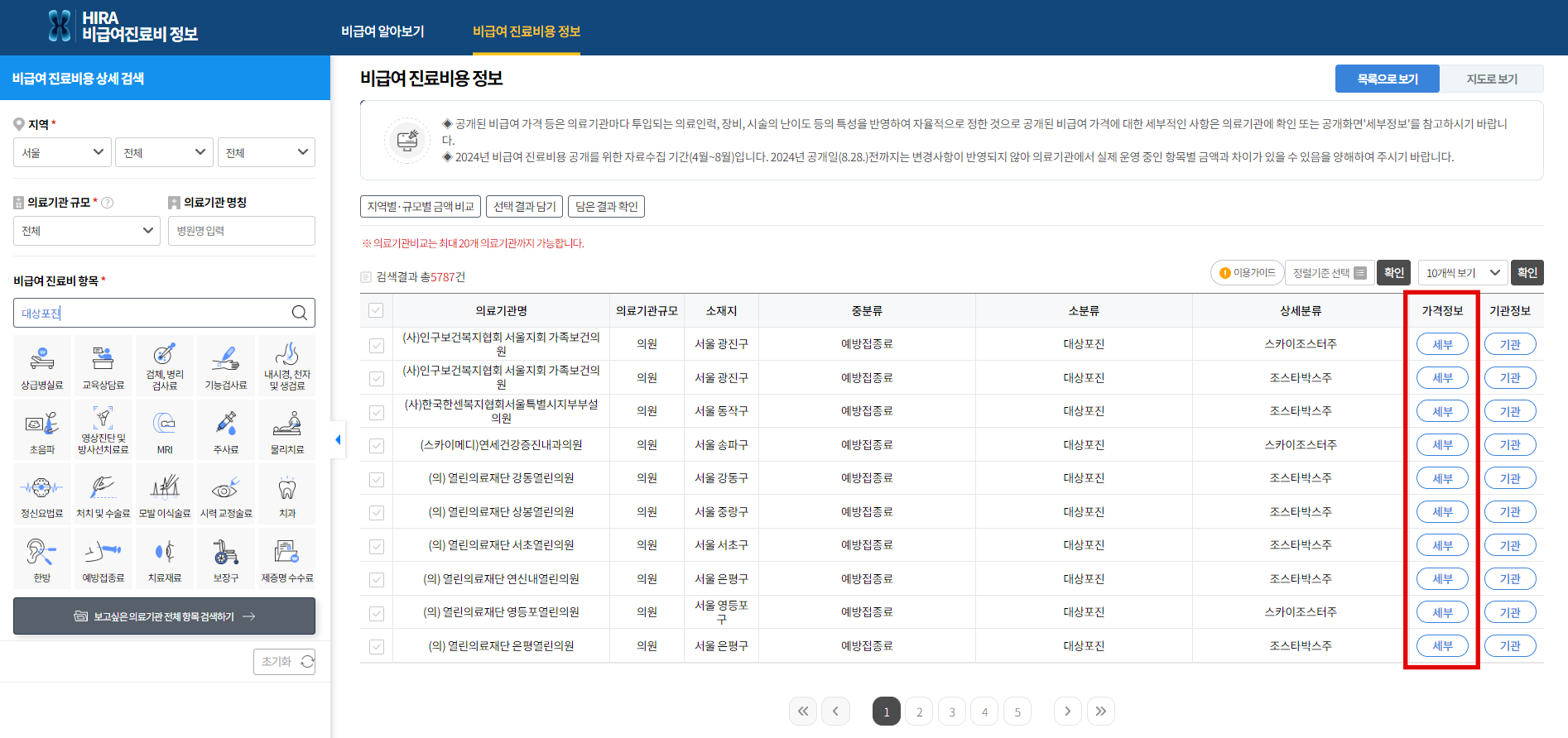대상포진 예방접종 가능 병원리스트
