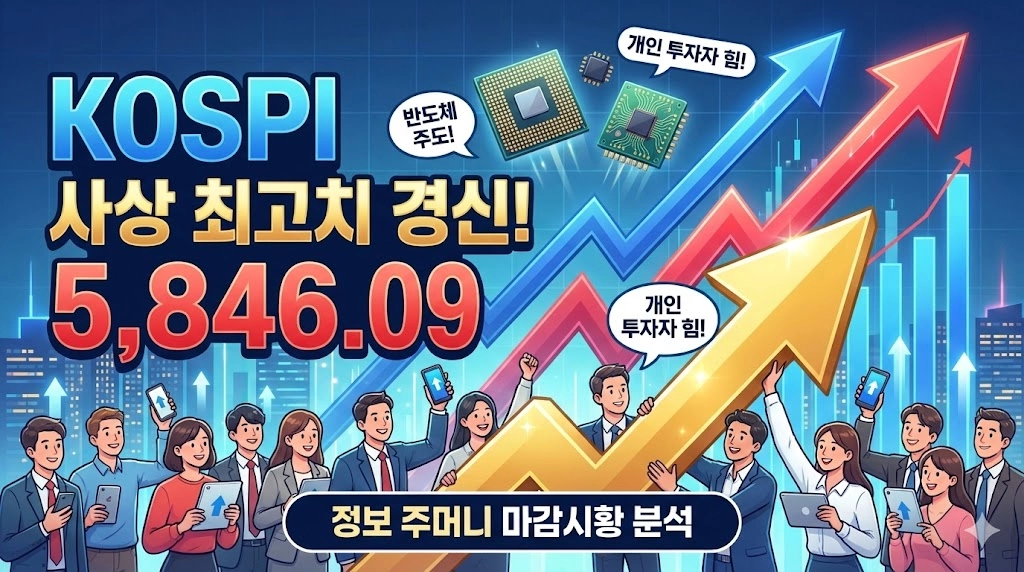 [223 마감시황] 코스피 5,846.09 사상 최고치 경신! 개인 매수세가 이끈 눈부신 랠리와 향후 전망