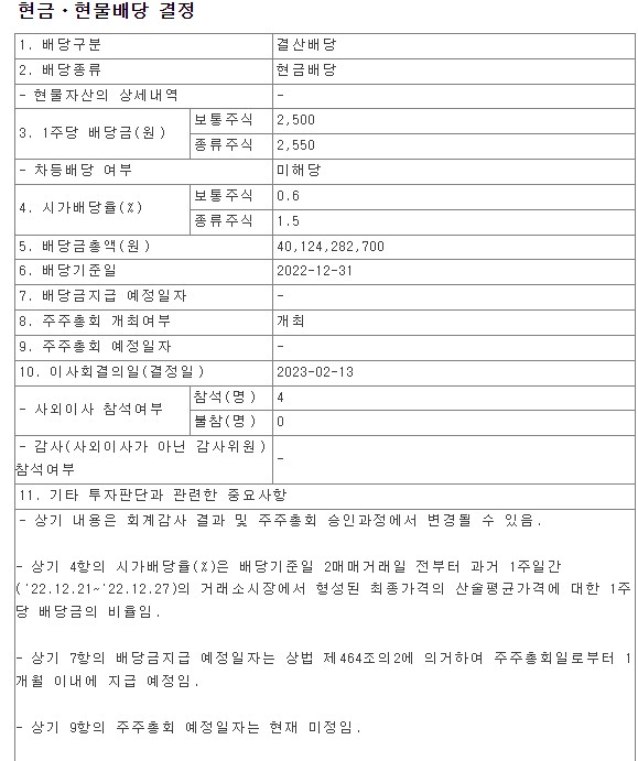 CJ제일제당-배당공시