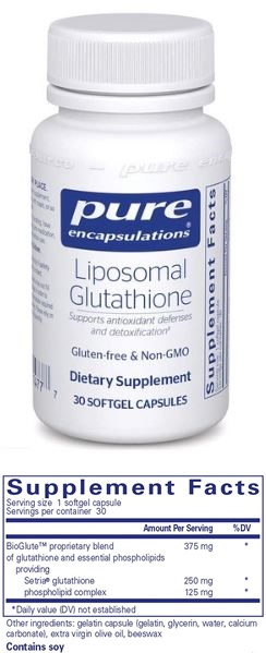 퓨어인캡슐레이션-리포소멀-글루타치온-제품사진과-영양성분표