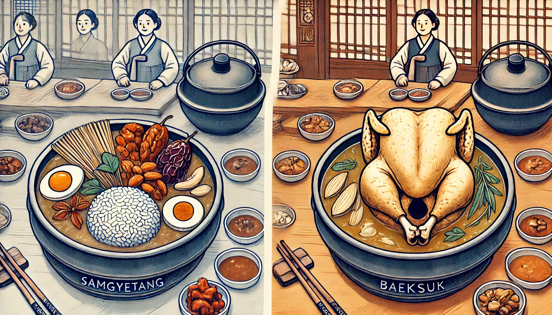 삼계탕과 백숙의 비교