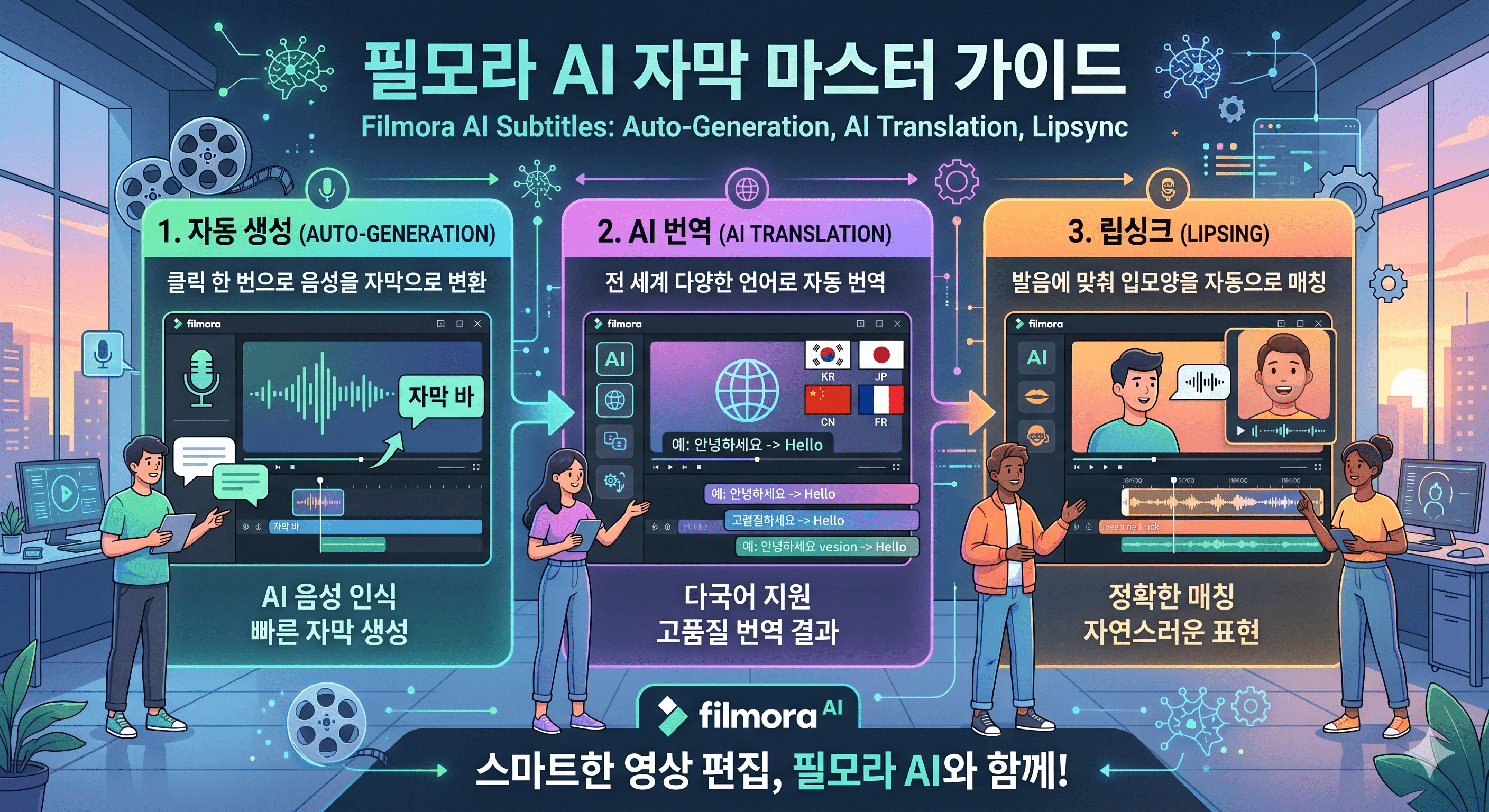필모라 AI 자막 (자동생성, AI번역, 립싱크)