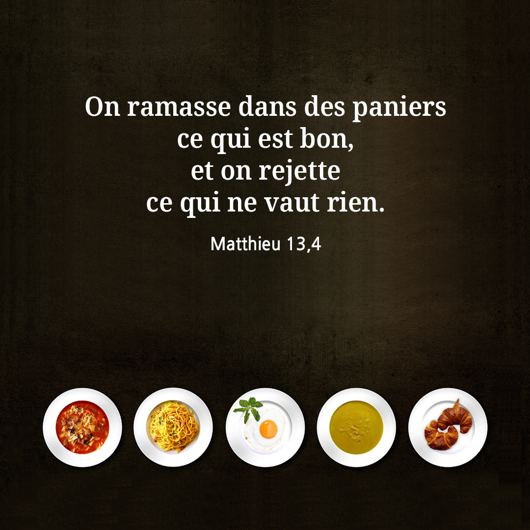 On ramasse dans des paniers ce qui est bon&#44; et on rejette ce qui ne vaut rien. (Matthieu 13&#44;48)