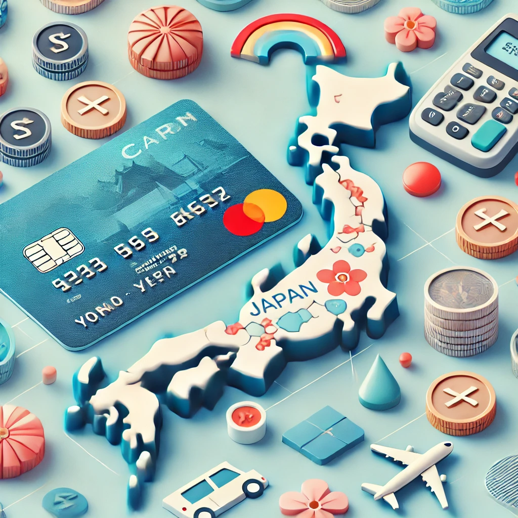 일본여행 카드사용, 일본 여행에서 카드 사용 및 결제 시스템을 다룬 이미지, 카드, 결제, 현금 관련 요소 포함