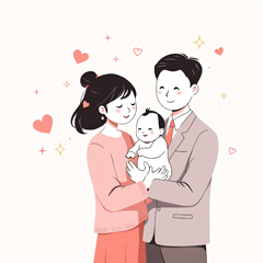 출산 후 아기를 안은 부모의 따뜻한 모습