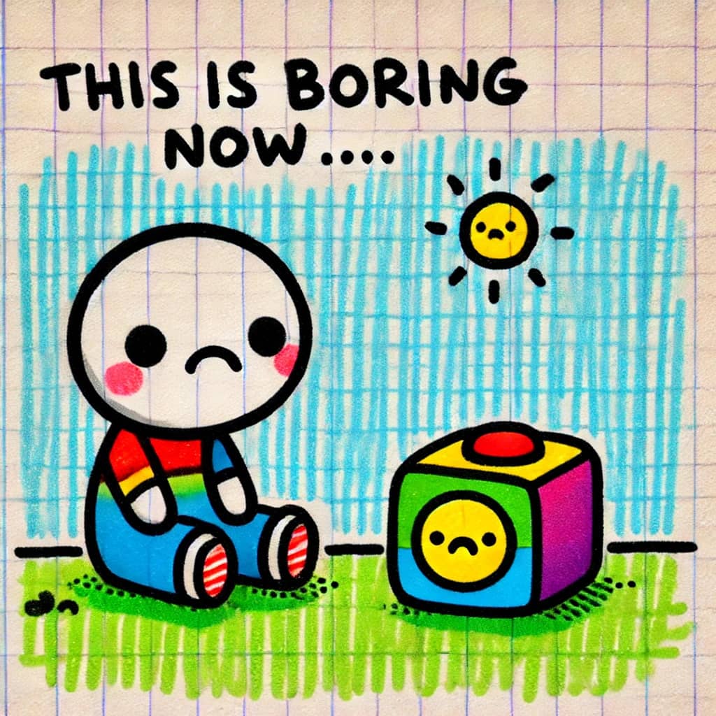 장난감에 흥미를 잃고 지루해 하는 아이의 모습