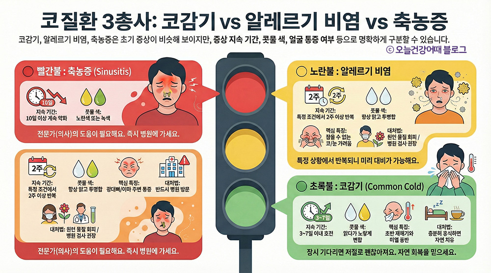 코질환, 코감기, 알레르리성비염, 축농증, 코막힘, 콧물색