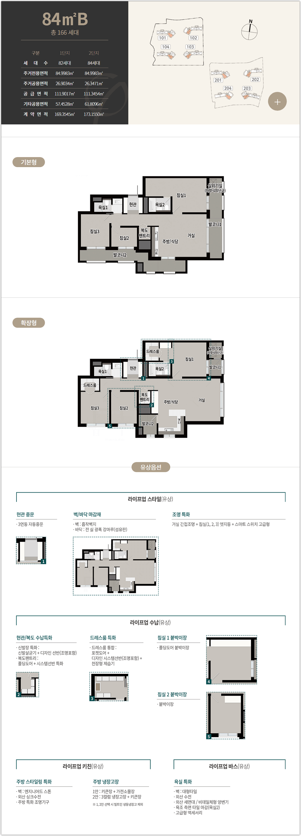 관저 푸르지오 센트럴파크 84B타입 평면도 및 옵션