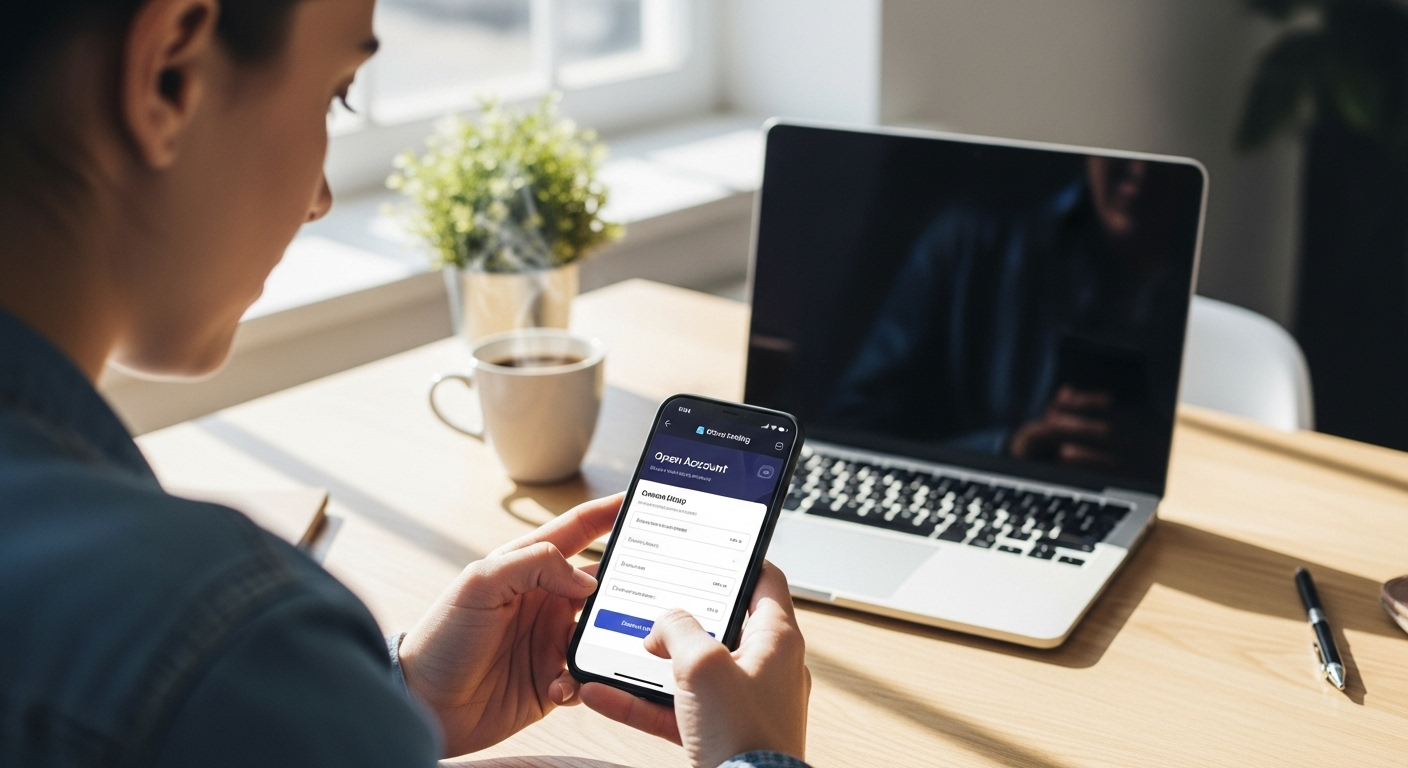 스마트폰으로 주식 계좌를 개설하는 초보 투자자의 모습