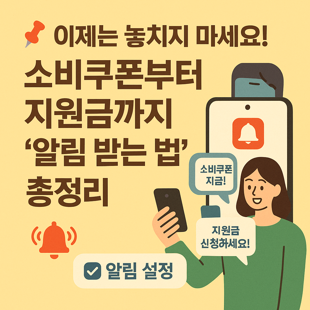 지원금 알람설정하는 여성의 이미지
